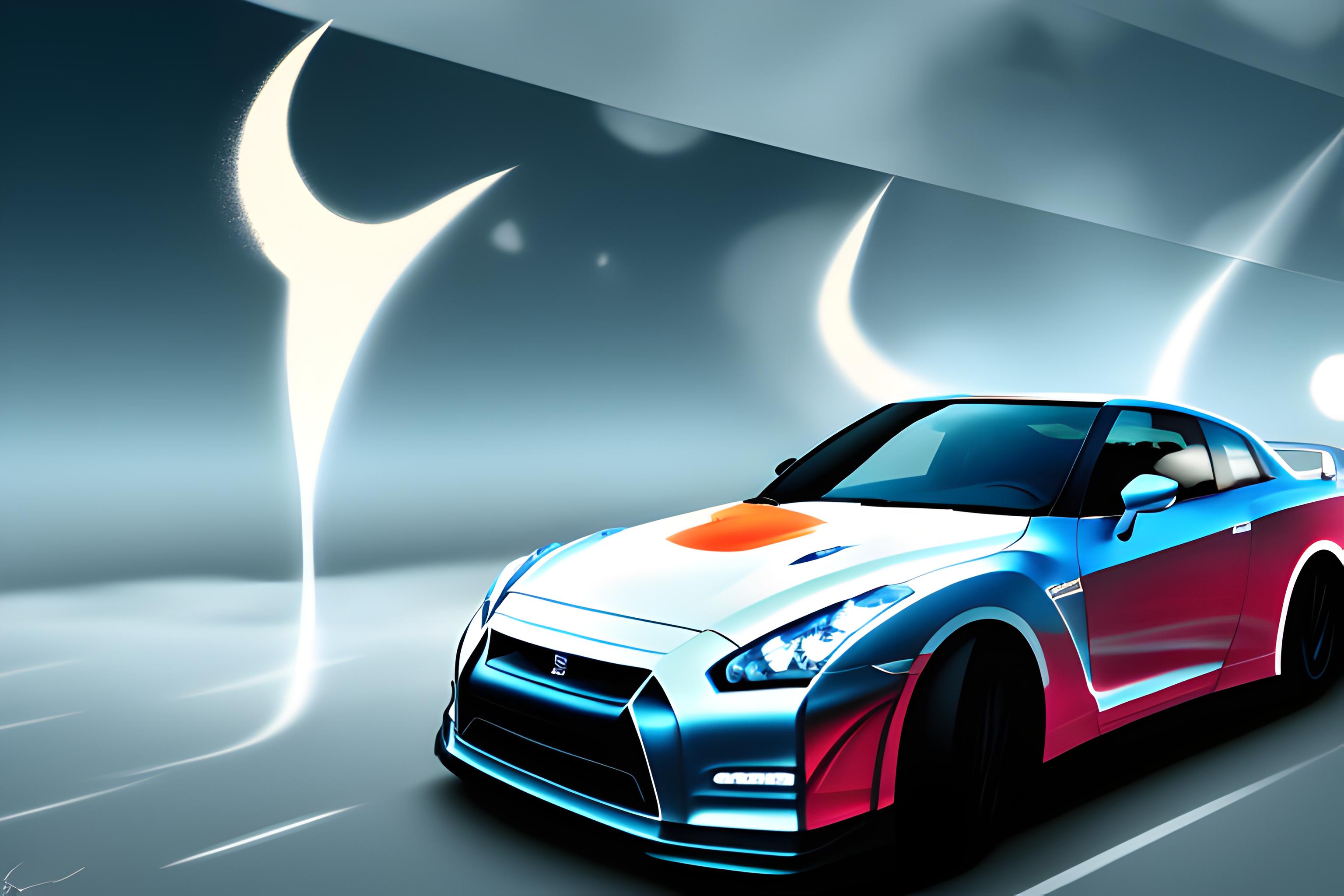 nissan gtr ın olduğu ve arkada gün batımı olcak
